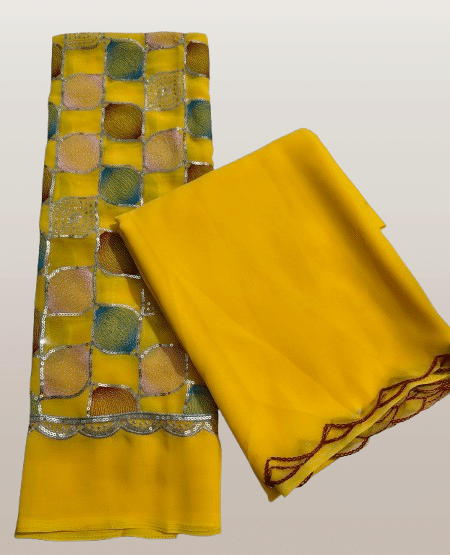 GOPI SAREE Georgette Solid Saree With Unstitched Blouse Piece ( Yellow1 ) GOPI SAREE Georgette Solid Saree With Unstitched Blouse Piece ( Yellow1 )