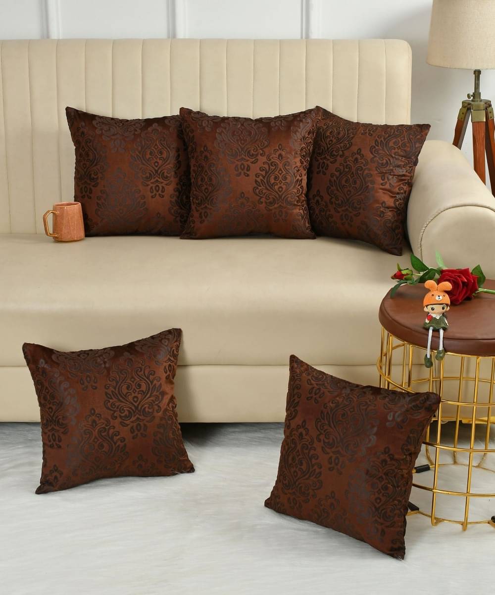     			HudHud Furnishings Set of 1 Velvet Floral Square Cushion Cover (40X40)cm - Brown