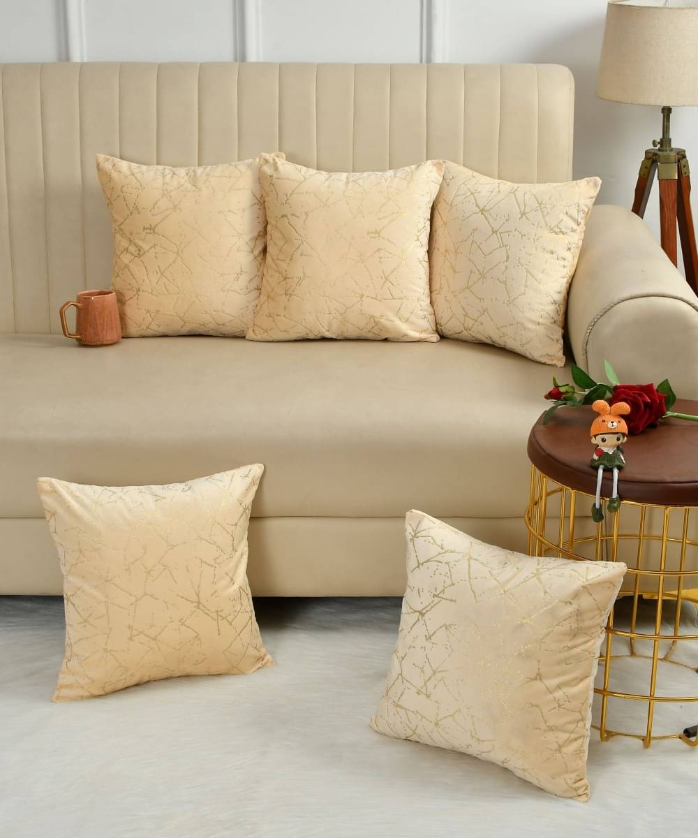 HudHud Furnishings Set of 1 Velvet Floral Square Cushion Cover (40X40)cm - Cream HudHud Furnishings Set of 1 Velvet Floral Square Cushion Cover (40X40)cm - Cream