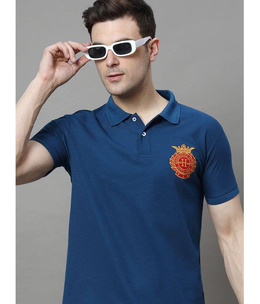     			Hushbucks Men Cotton Blend Regular Fit Embroidered Polo T Shirt ( Navy Blue )
