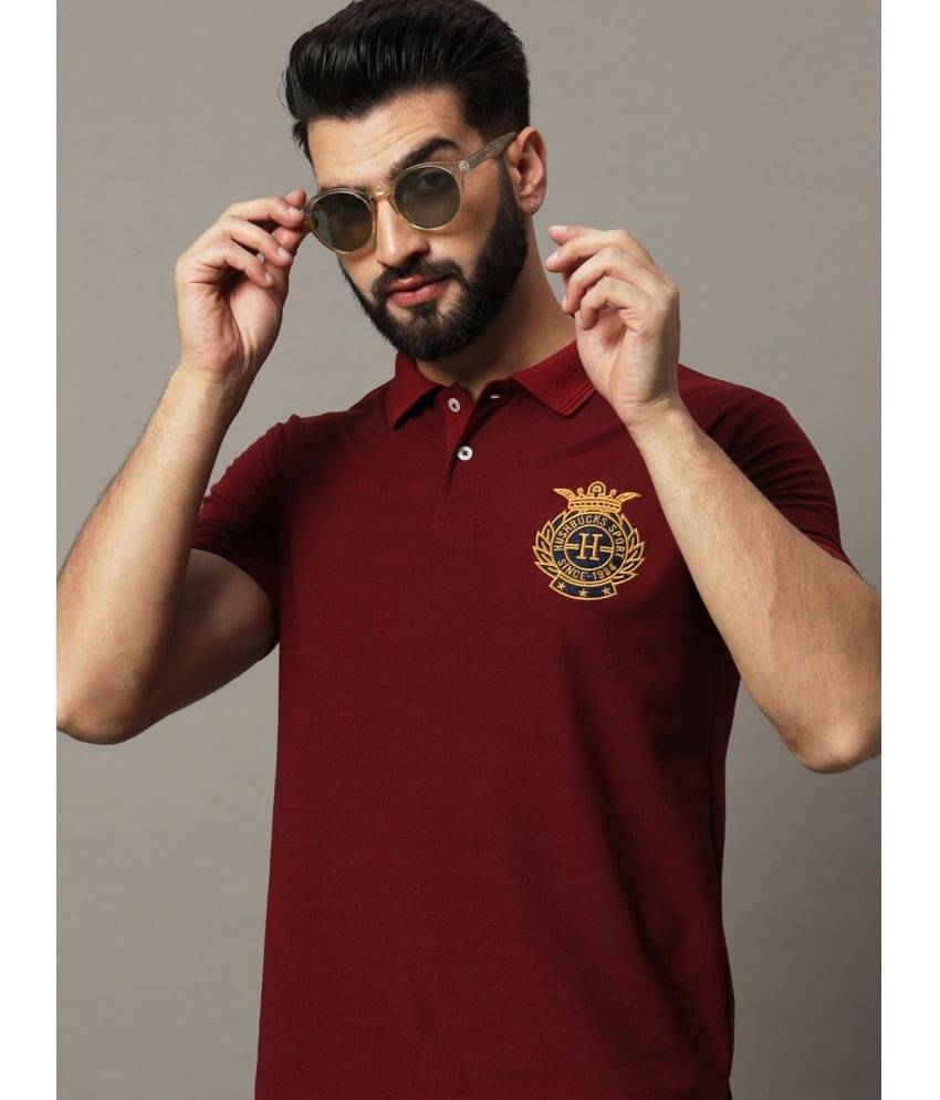     			Hushbucks Men Cotton Blend Regular Fit Embroidered Polo T Shirt ( Maroon )