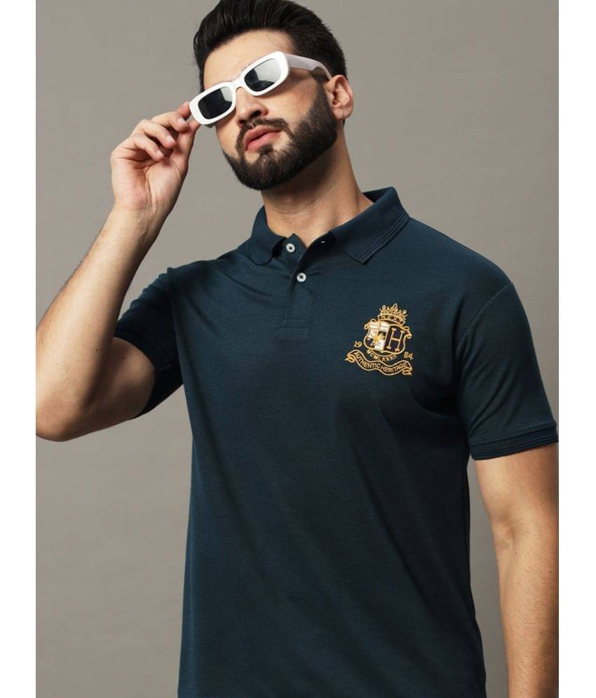     			Hushbucks Men Cotton Blend Regular Fit Embroidered Polo T Shirt ( Navy Blue )