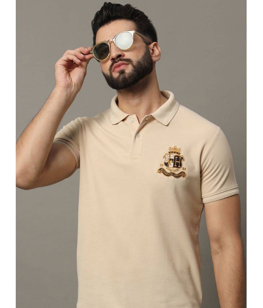     			Hushbucks Men Cotton Blend Regular Fit Embroidered Polo T Shirt ( Beige )