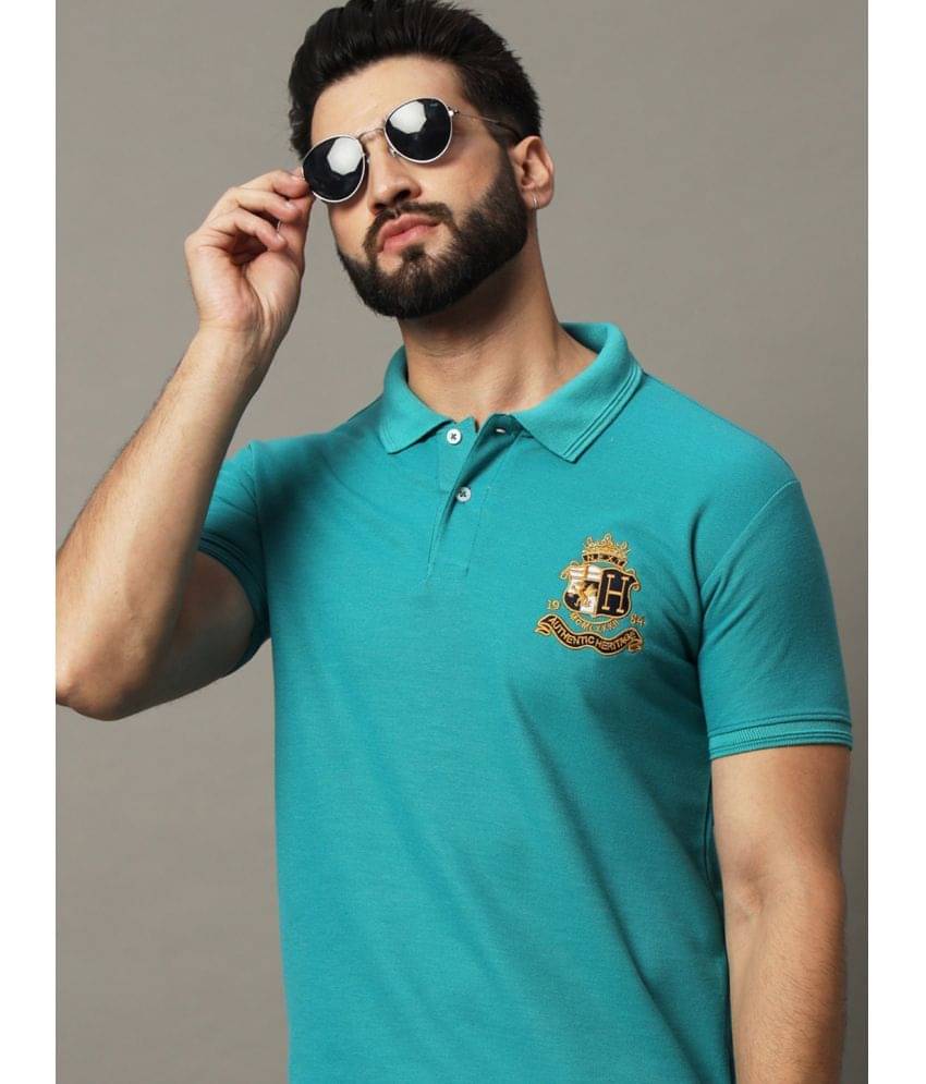 Hushbucks Men Cotton Blend Regular Fit Embroidered Polo T Shirt ( Green ) Hushbucks Men Cotton Blend Regular Fit Embroidered Polo T Shirt ( Green )