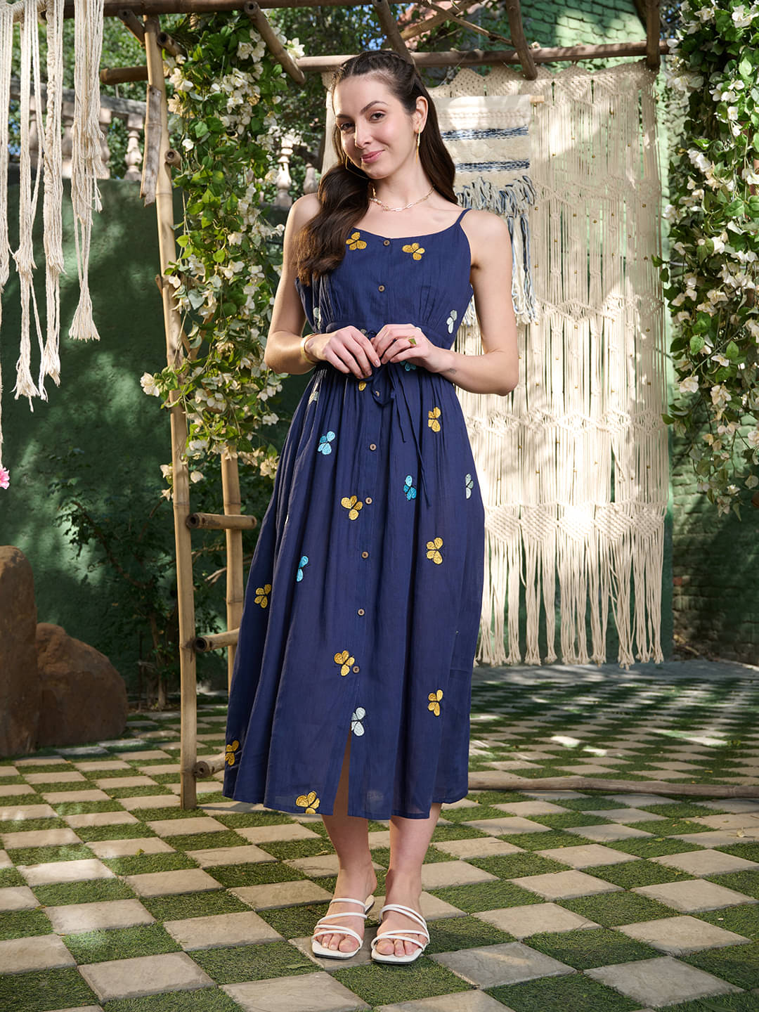     			Stylum Women Cotton Embroidered Fit & Flare Dress ( Blue )