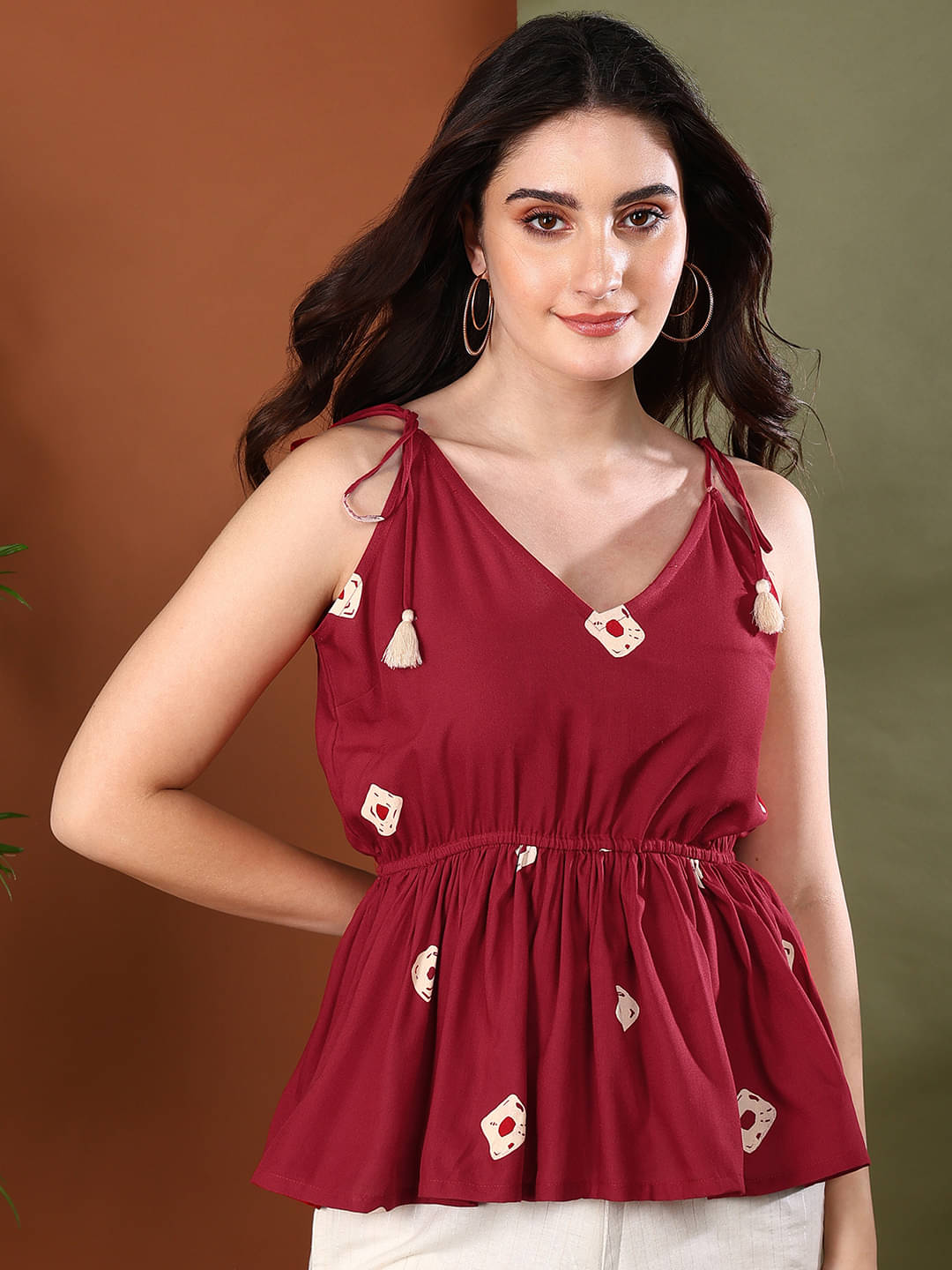 Stylum Women's Viscose Rayon Peplum Top ( Maroon ) Stylum Women's Viscose Rayon Peplum Top ( Maroon )