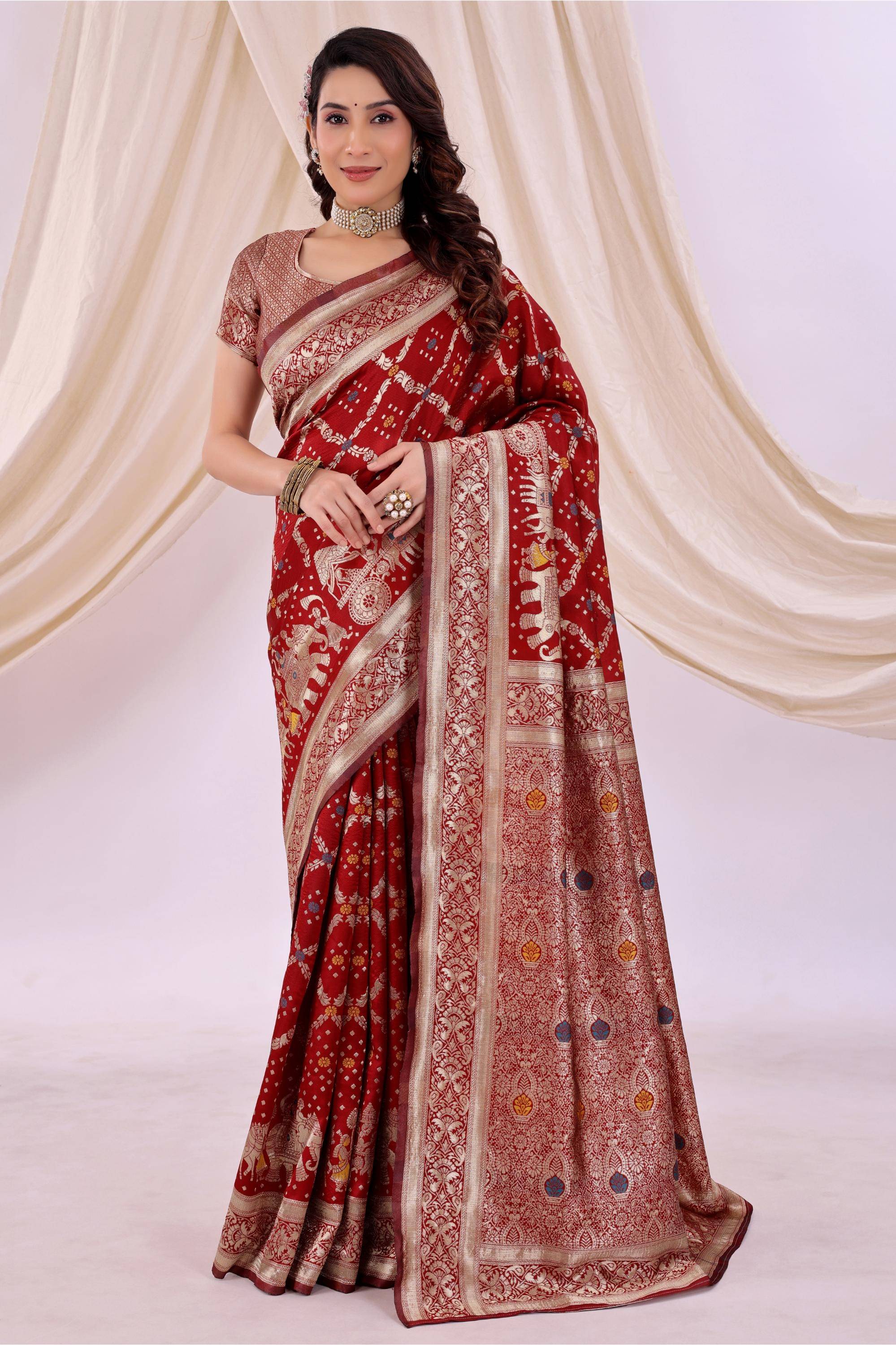     			Suntex Cotton Silk Embellished Banarasi saree With Unstitched Blouse Piece ( Maroon )