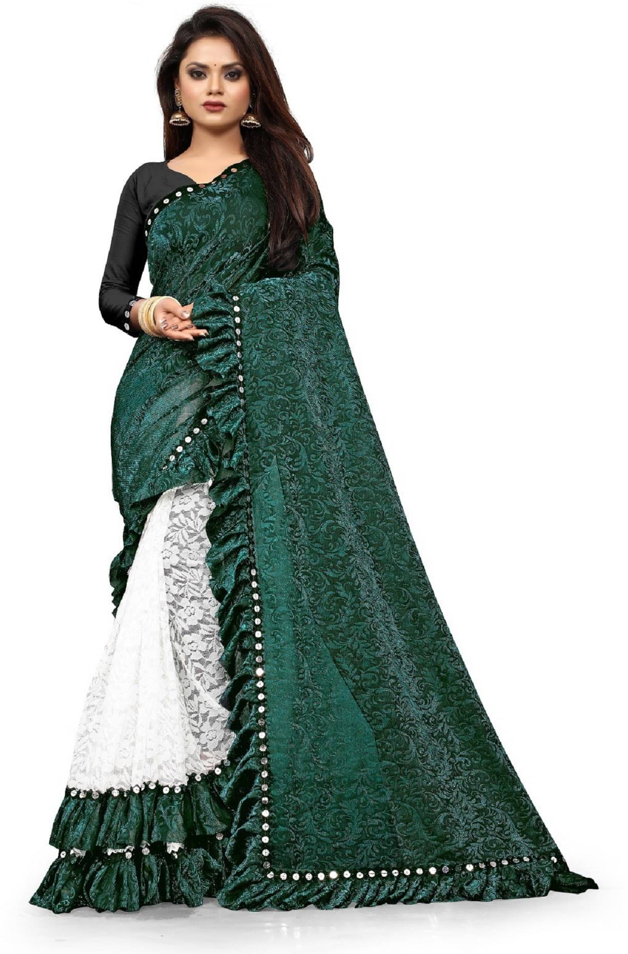 VISHODHA Lycra Embroidered Saree With Stitched Blouse ( Green ) VISHODHA Lycra Embroidered Saree With Stitched Blouse ( Green )