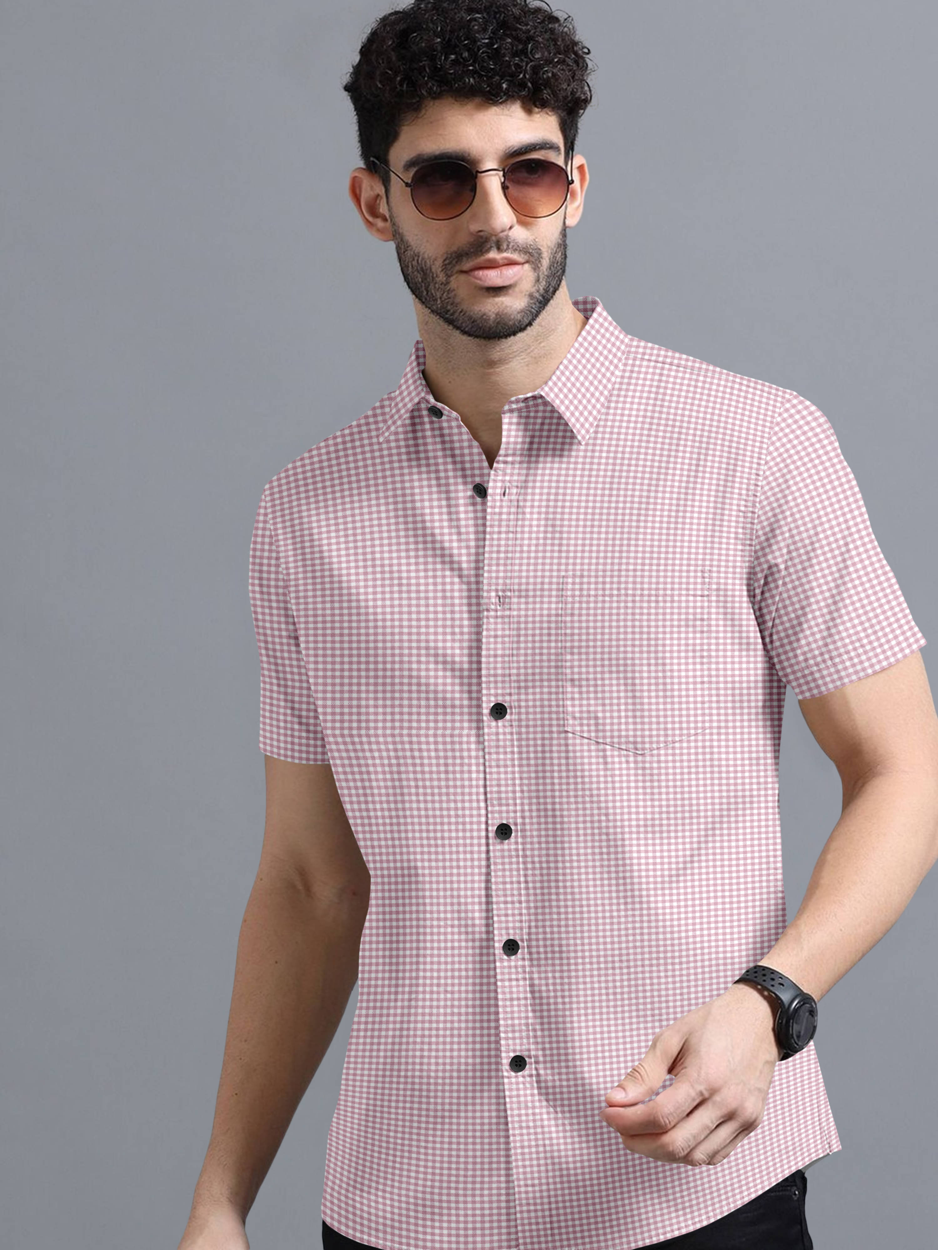    			VTEXX Cotton Blend Regular Fit Checks Half Sleeves Men's Casual Shirt - Peach ( Pack of 1 )