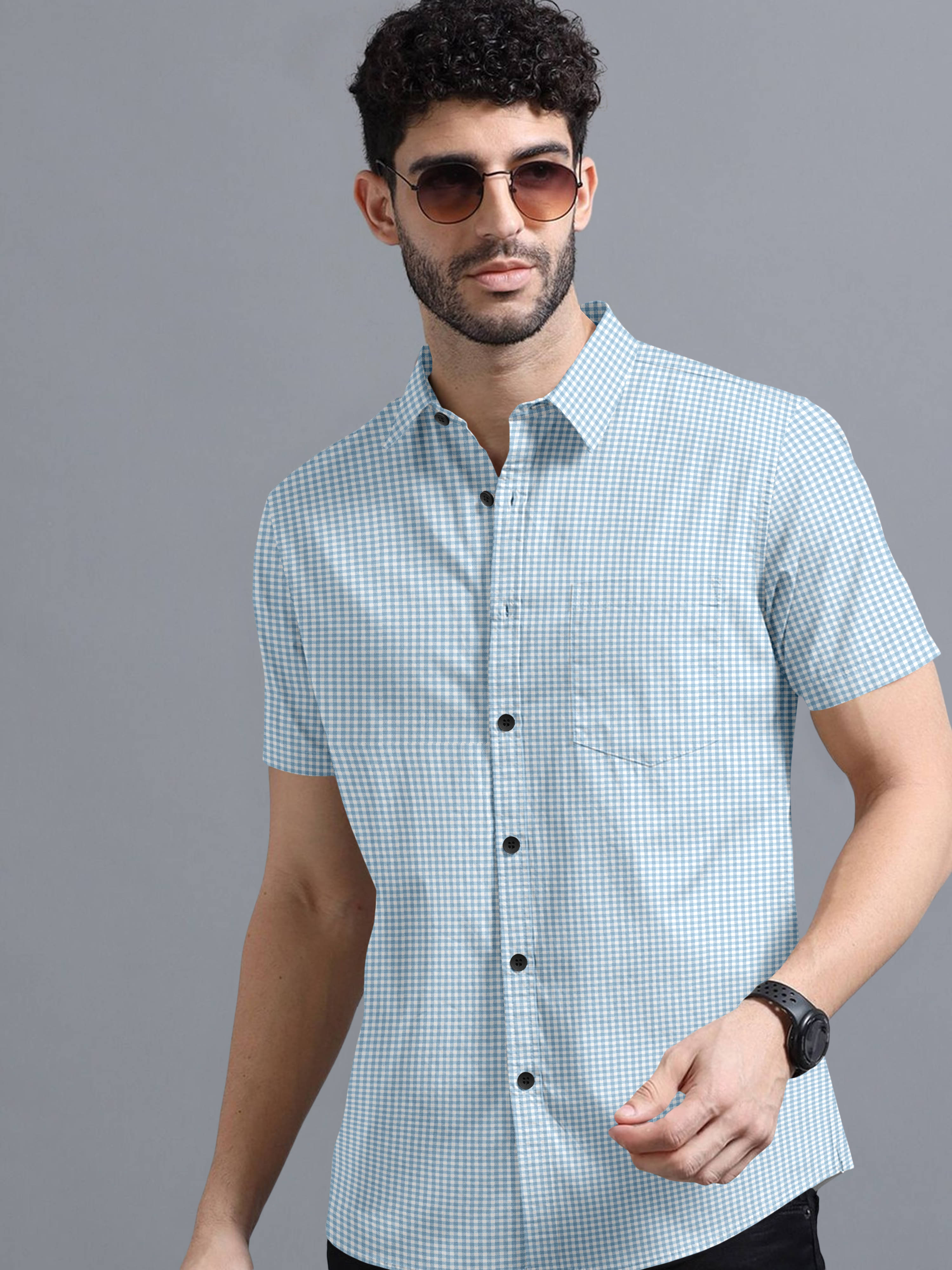 VTEXX Cotton Blend Regular Fit Checks Half Sleeves Men's Casual Shirt - Light Blue ( Pack of 1 ) VTEXX Cotton Blend Regular Fit Checks Half Sleeves Men's Casual Shirt - Light Blue ( Pack of 1 )