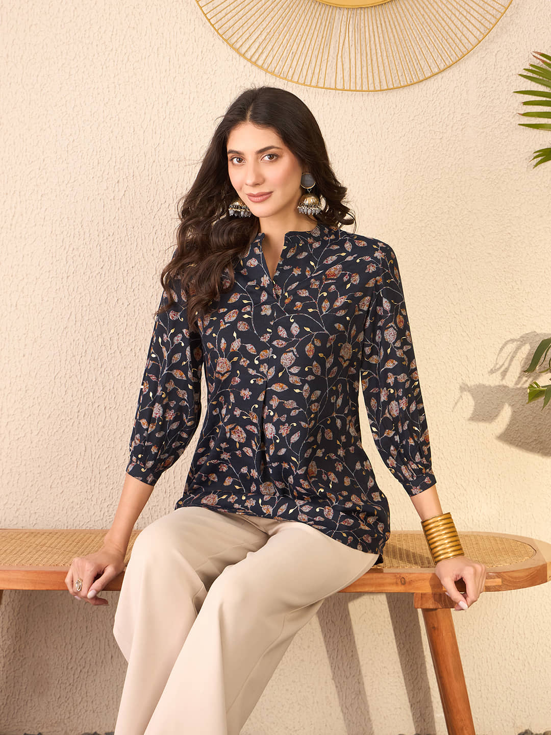 Vaamsi Women's Cotton Blend Tunic ( Navy Blue )