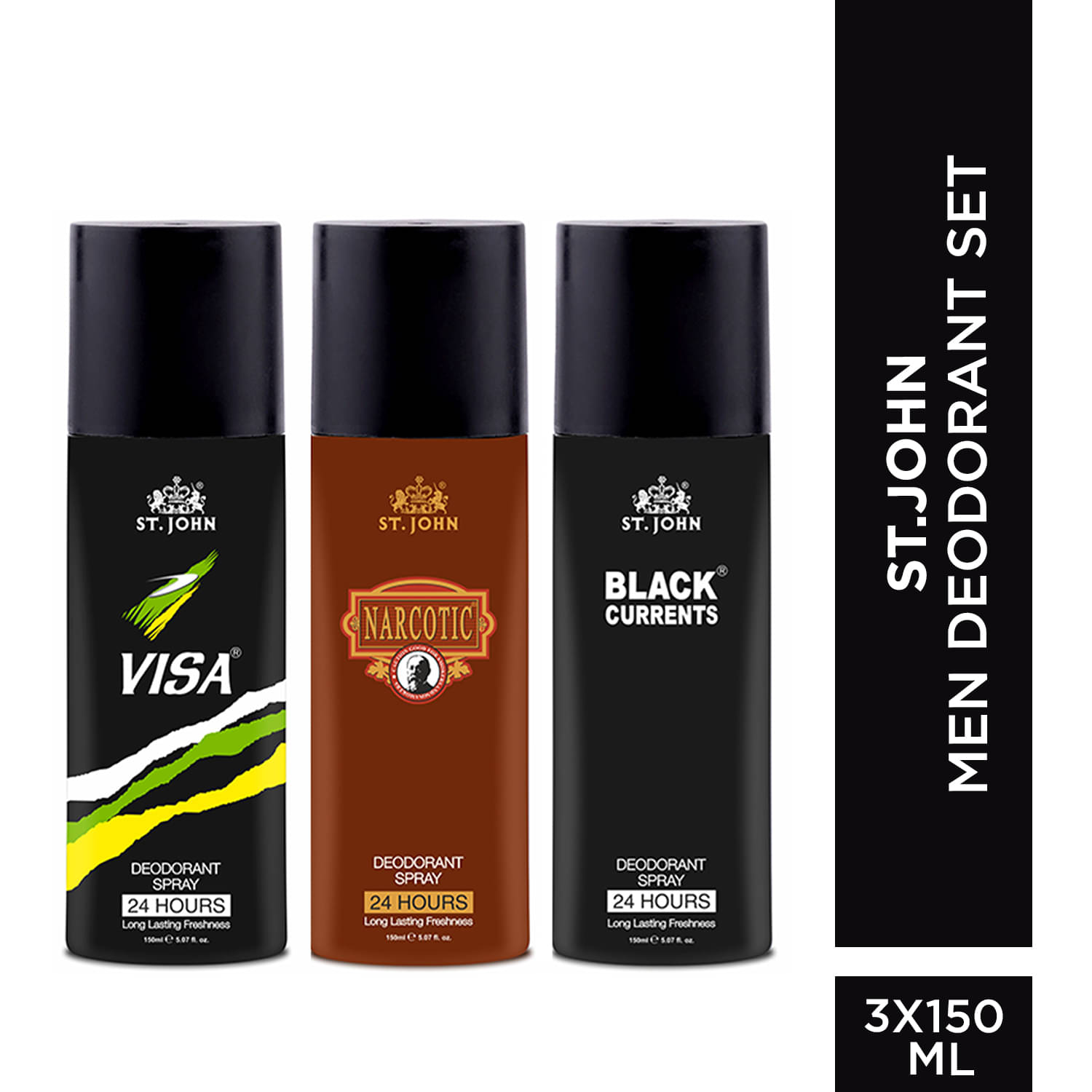     			Vi-John Black Current & Visa & Narcotic Deodorant Spray for Men 150 ml ( Pack of 3 )