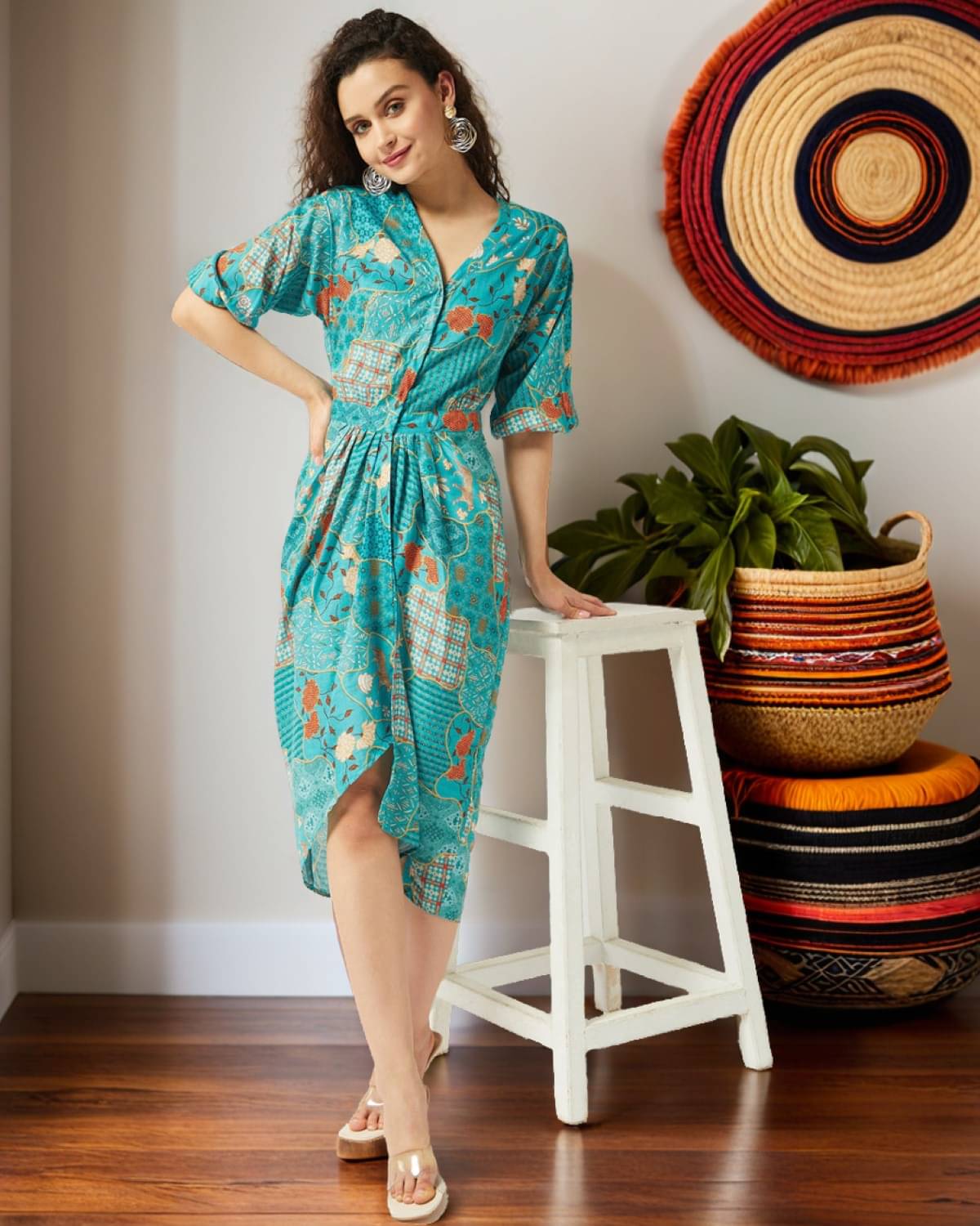     			Zima Leto Women Polyester Printed Asymmetric Dress ( Green )