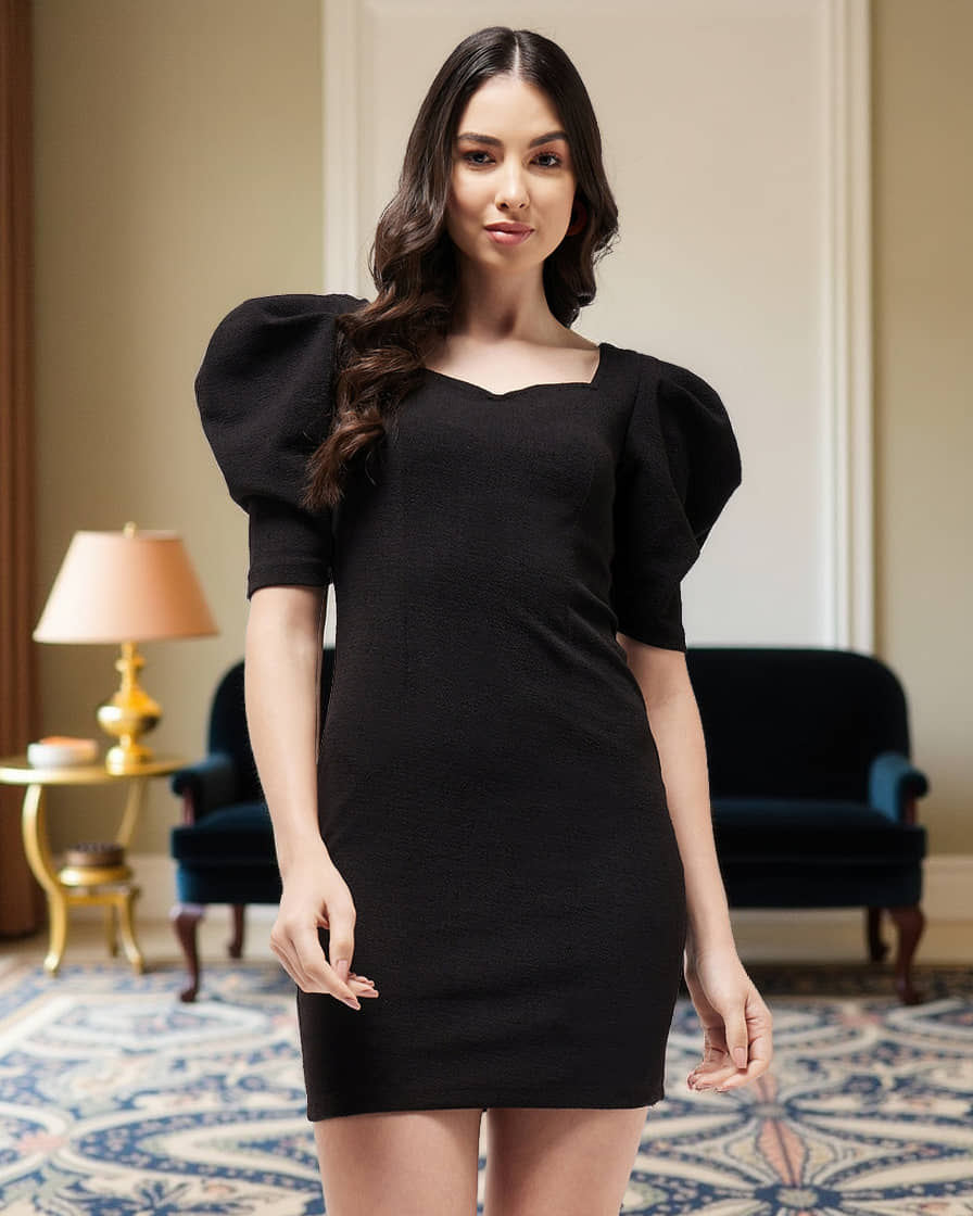 Zima Leto Women Polyester Solid Bodycon Dress ( Black )