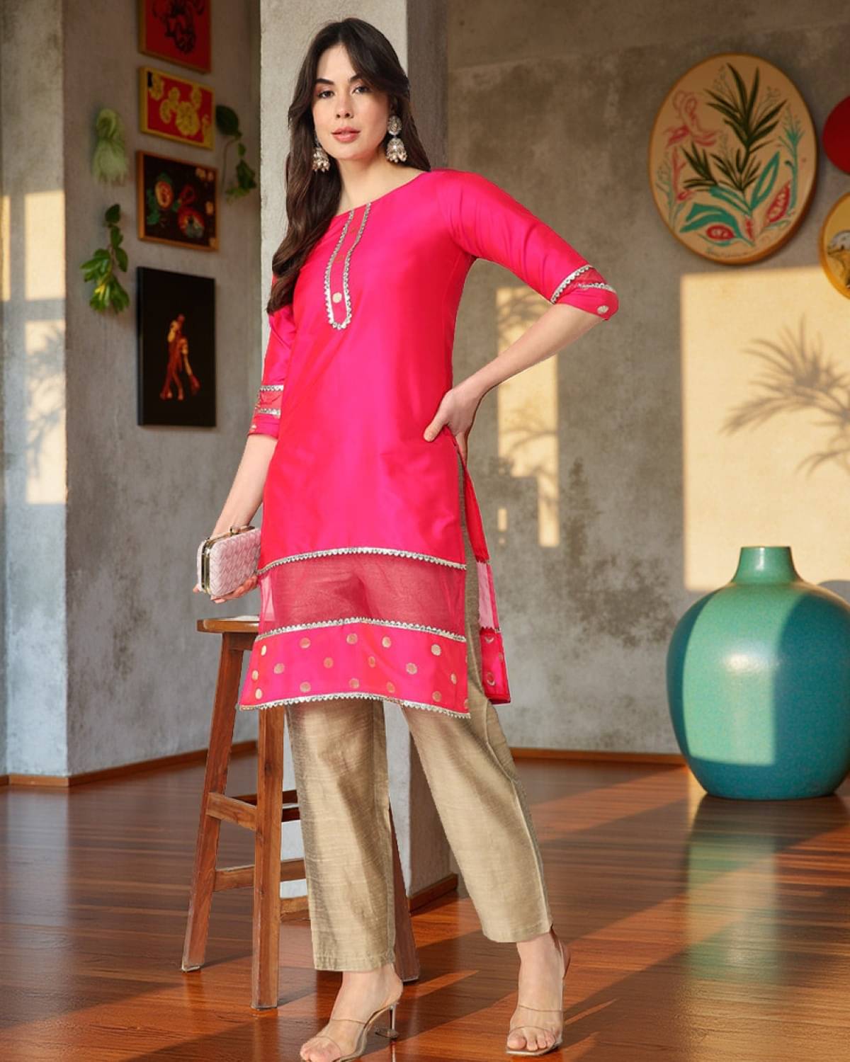 Pannkh Polyester Solid Straight Women's Kurti - Pink ( Pack of 1 ) Pannkh Polyester Solid Straight Women's Kurti - Pink ( Pack of 1 )