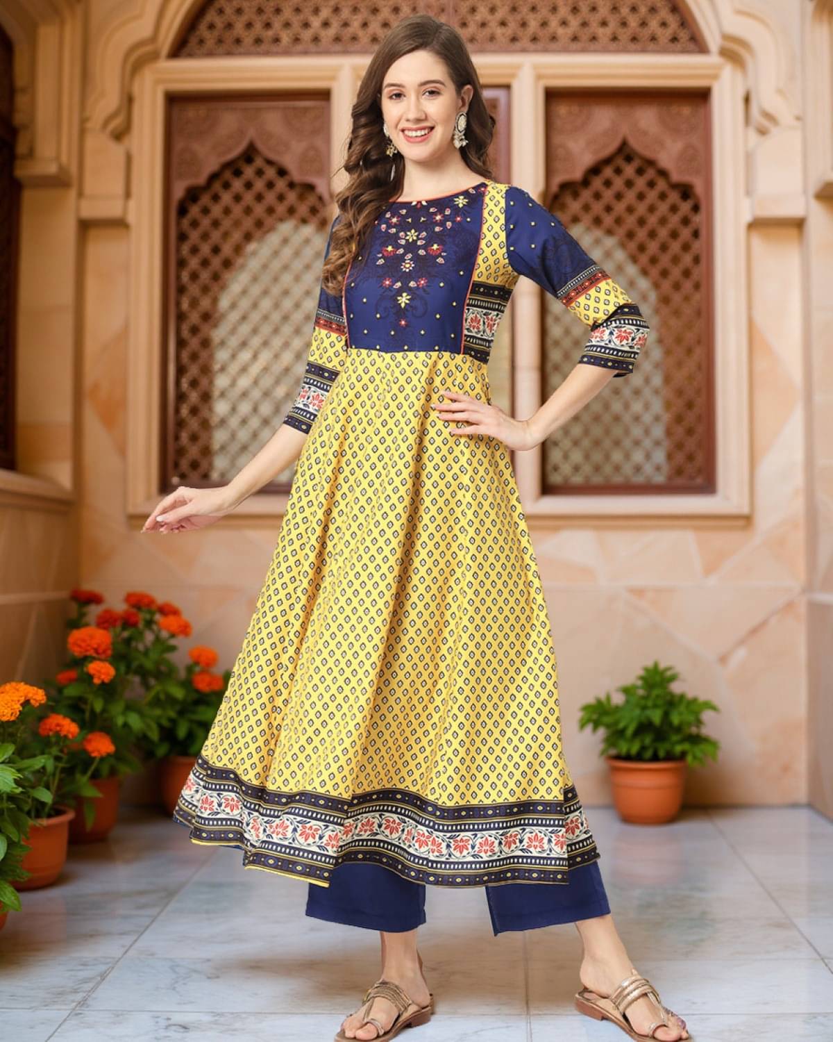 Pannkh - Yellow Rayon Women's Anarkali Kurti ( Pack of 1 ) Pannkh - Yellow Rayon Women's Anarkali Kurti ( Pack of 1 )