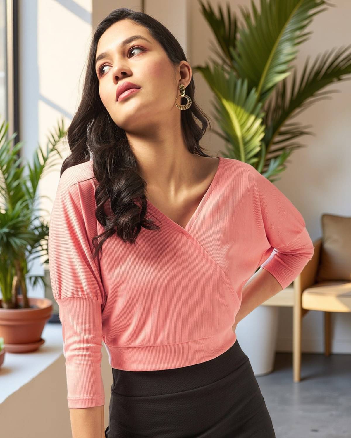 Zima Leto Women's Polyester Wrap Top ( Peach ) Zima Leto Women's Polyester Wrap Top ( Peach )