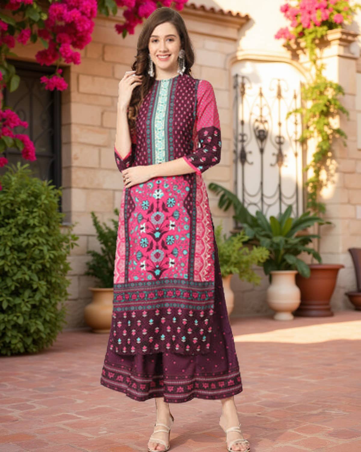 Pannkh - Magenta Rayon Women's Straight Kurti ( Pack of 1 ) - Kurtis, Tunics | Buy online on ZillyBuy