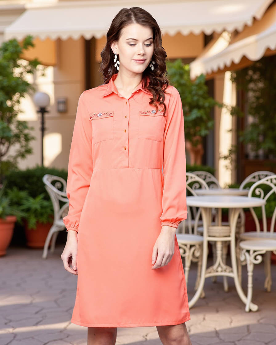 Zima Leto Women Polyester A-line Dress ( Pink )     			Zima Leto Women Polyester A-line Dress ( Pink )