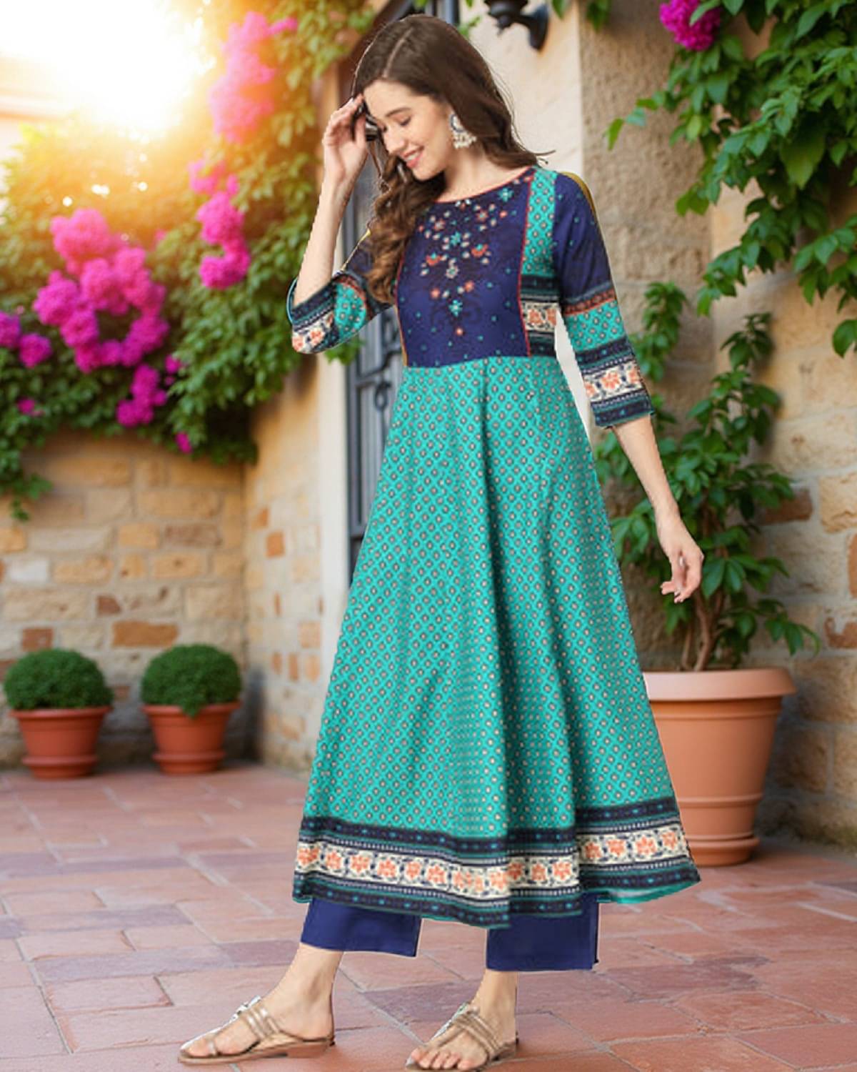 Pannkh - Navy Rayon Women's Anarkali Kurti ( Pack of 1 ) Pannkh - Navy Rayon Women's Anarkali Kurti ( Pack of 1 )