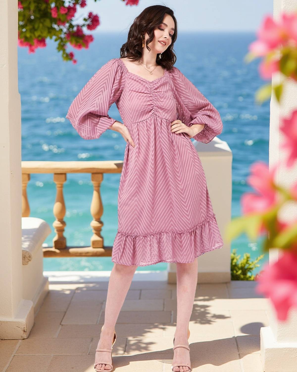 Zima Leto Women Polyester Self Design Fit & Flare Dress ( Pink ) Zima Leto Women Polyester Self Design Fit & Flare Dress ( Pink )
