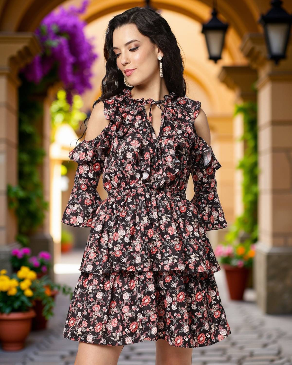     			Zima Leto Women Polyester Printed A-line Dress ( Black )