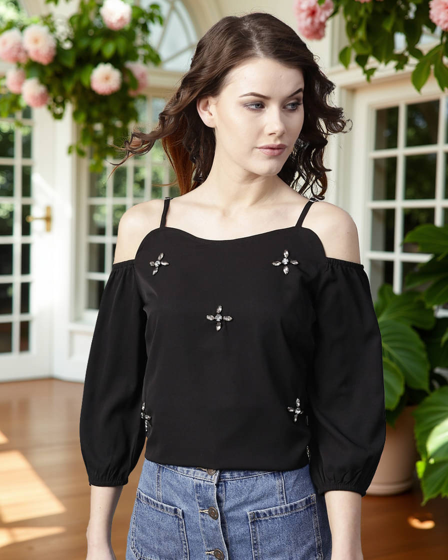 Zima Leto Women's Polyester Regular Top ( Black ) Zima Leto Women's Polyester Regular Top ( Black )