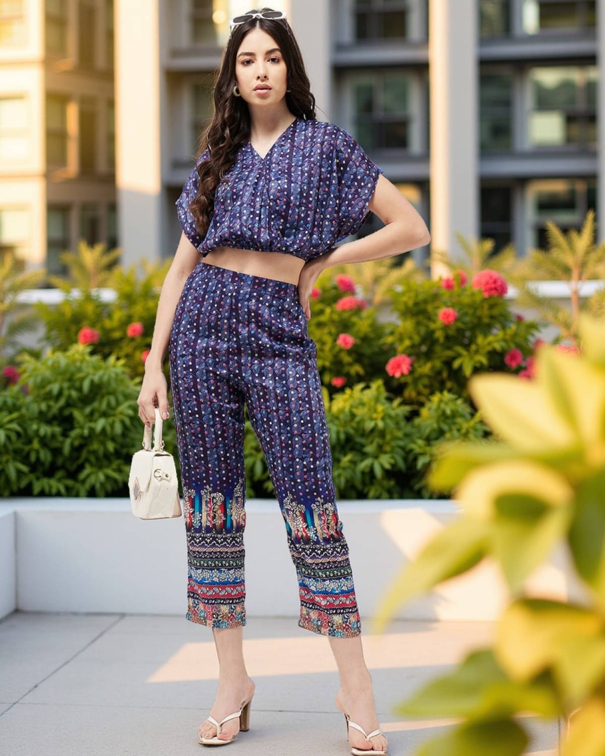     			Pannkh Women Printed Top With Trousers Co-Ord Set ( Blue )