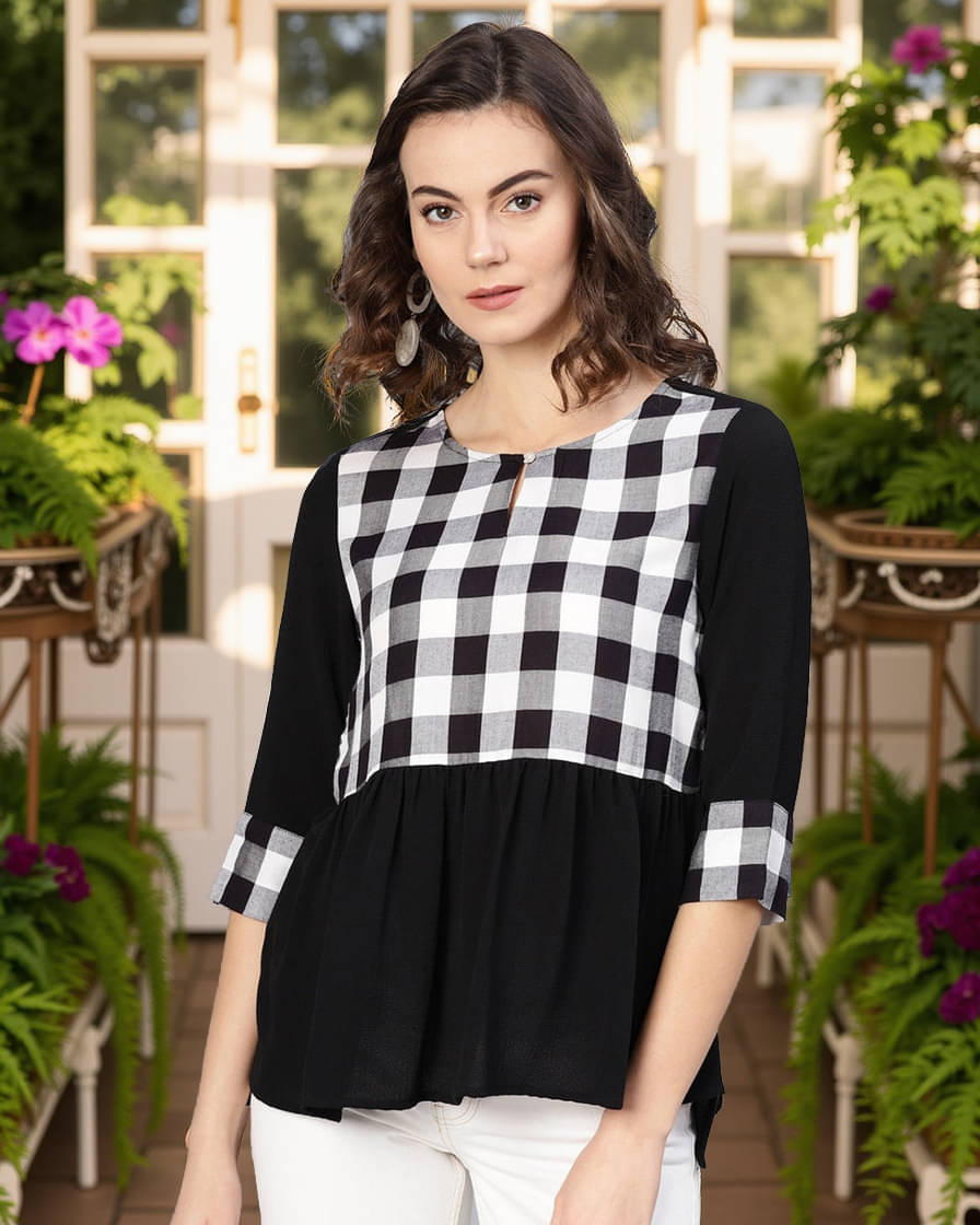 Pannkh Women's Polyester Regular Top ( Black ) Pannkh Women's Polyester Regular Top ( Black )