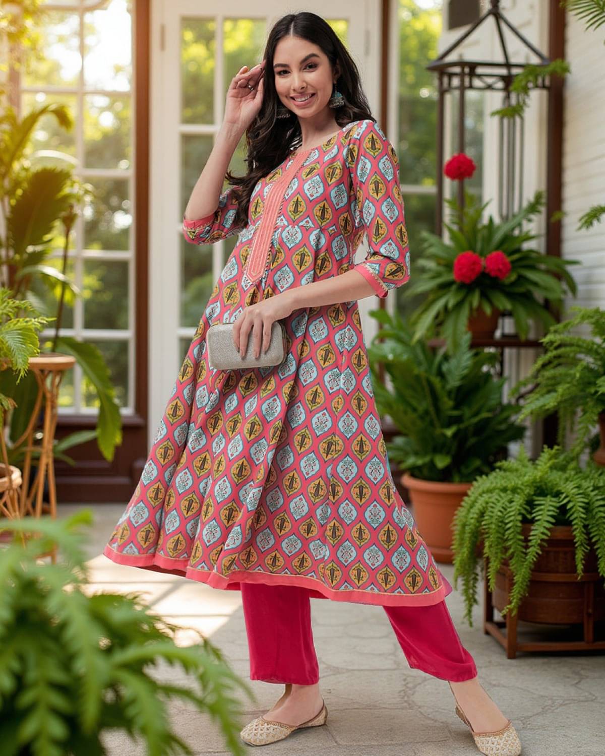 Pannkh - Coral Polyester Women's Flared Kurti ( Pack of 1 )     			Pannkh - Coral Polyester Women's Flared Kurti ( Pack of 1 )