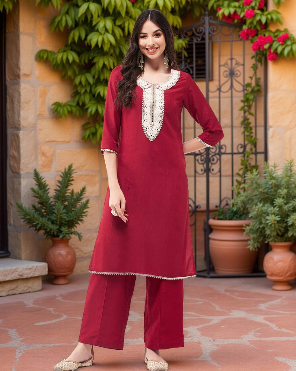     			Pannkh - Red Art Silk Women's Straight Kurti ( Pack of 1 )