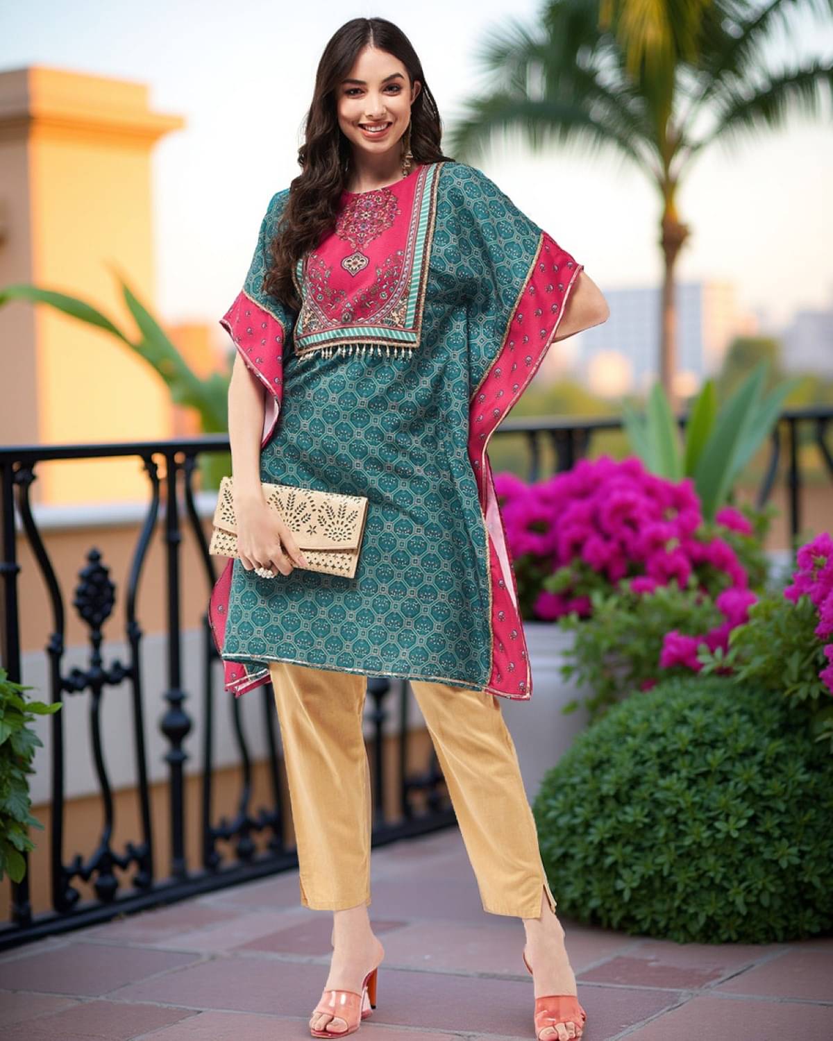 Pannkh - Green Polyester Women's Kaftan Kurti ( Pack of 1 ) Pannkh - Green Polyester Women's Kaftan Kurti ( Pack of 1 )