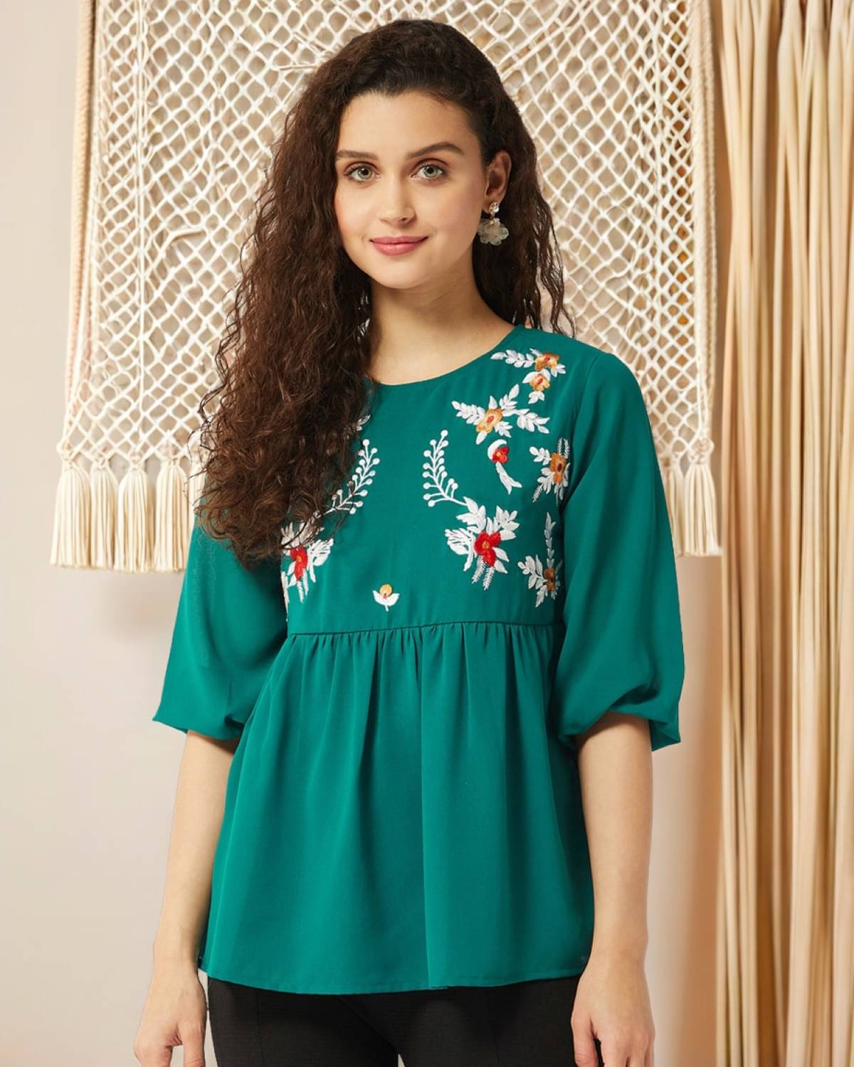     			Pannkh Women's Georgette Regular Top ( Green )