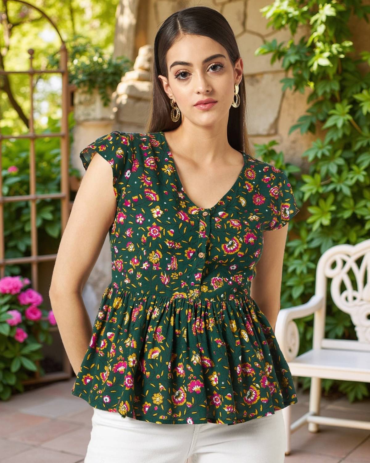 Pannkh Women's Rayon A-Line Top ( Green ) Pannkh Women's Rayon A-Line Top ( Green )