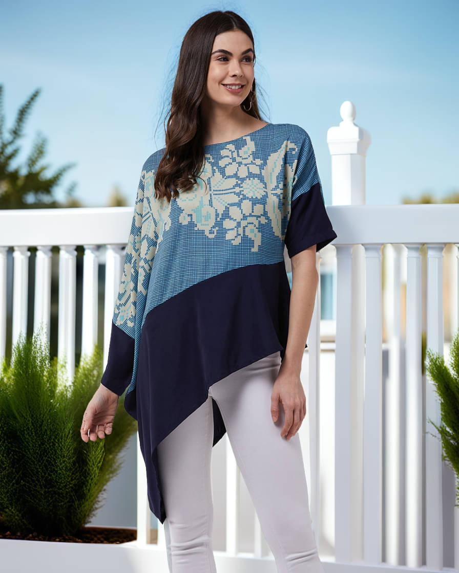 Zima Leto Women's Crepe Regular Top ( Blue ) Zima Leto Women's Crepe Regular Top ( Blue )