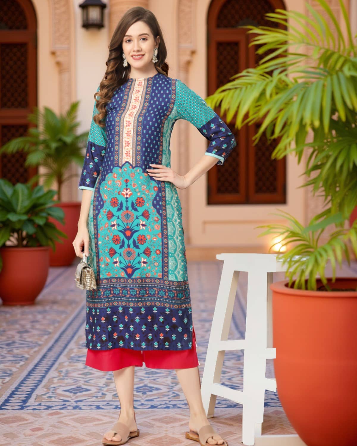 Pannkh - Navy Rayon Women's Straight Kurti ( Pack of 1 ) - Kurtis, Tunics | Buy online on ZillyBuy