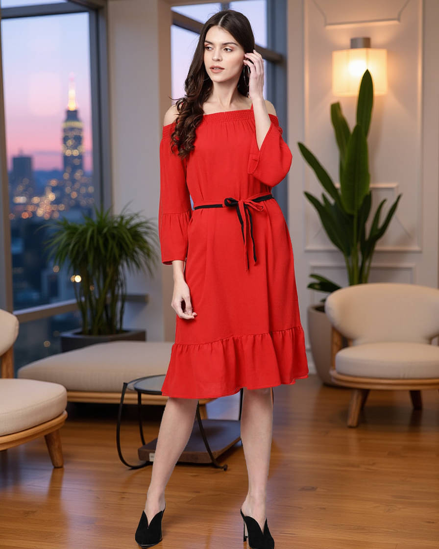 Zima Leto Women Polyester Fit & Flare Dress ( Red ) Zima Leto Women Polyester Fit & Flare Dress ( Red )