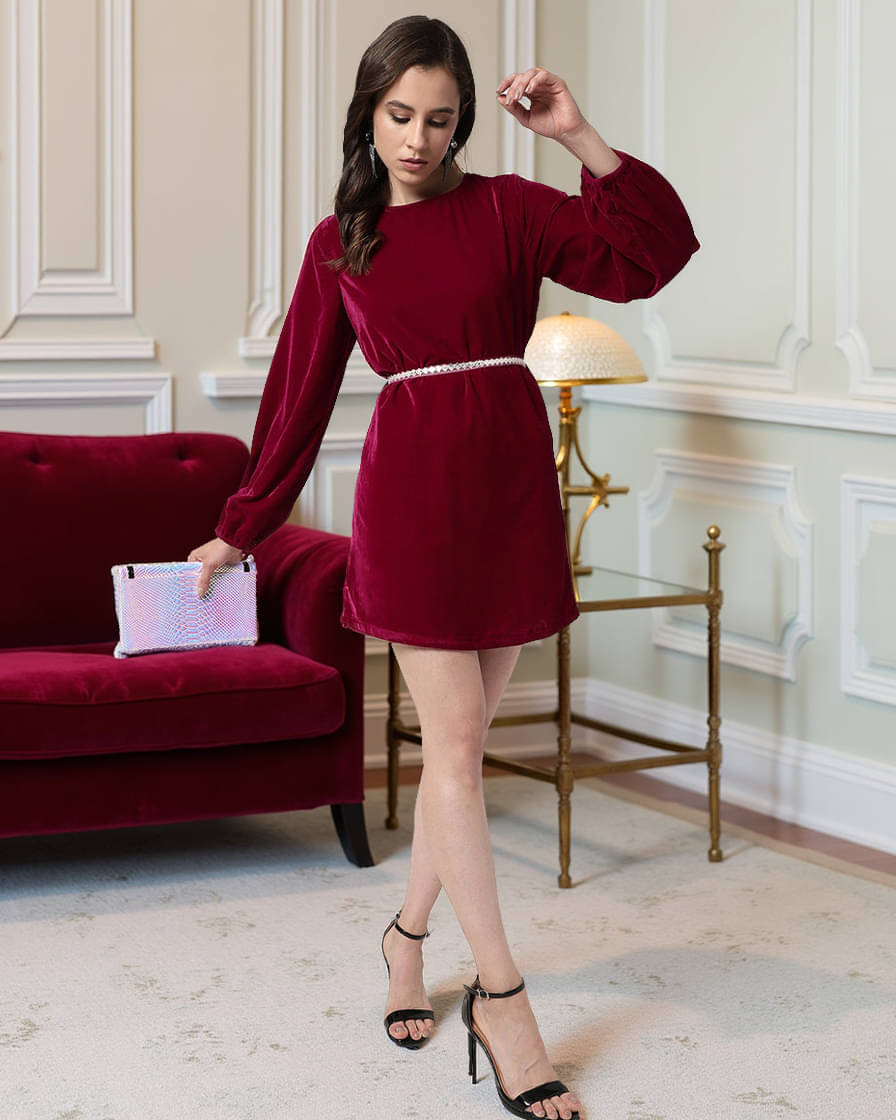     			Zima Leto Women Velvet Solid Bodycon Dress ( Maroon )