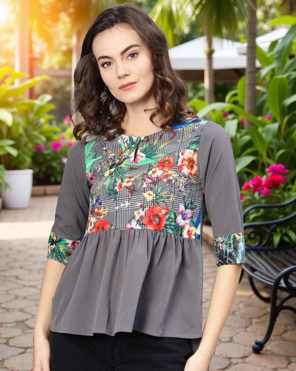 Pannkh Women's Polyester Regular Top ( Grey ) Pannkh Women's Polyester Regular Top ( Grey )