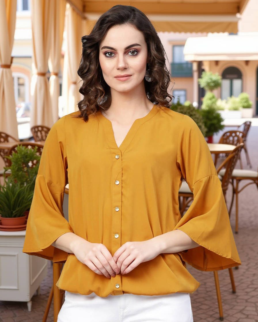 Pannkh Women's Polyester Regular Top ( Yellow ) Pannkh Women's Polyester Regular Top ( Yellow )