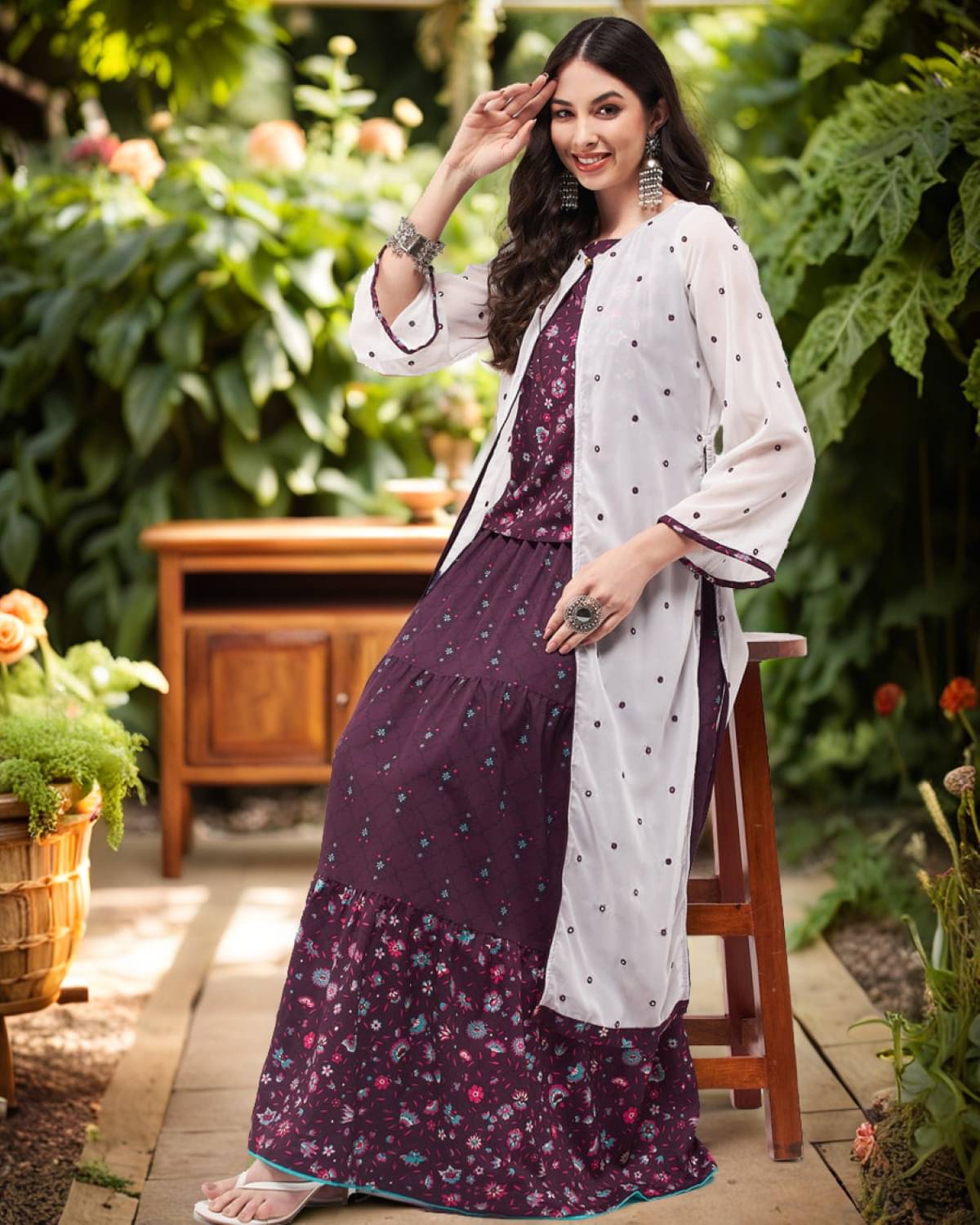     			Pannkh Women Printed Top With Skirt Co-Ord Set ( Magenta )