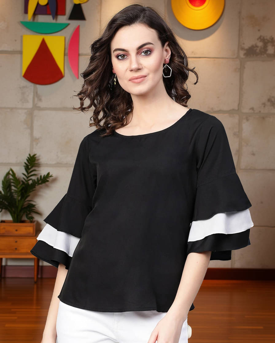     			Pannkh Women's Polyester Regular Top ( Black )