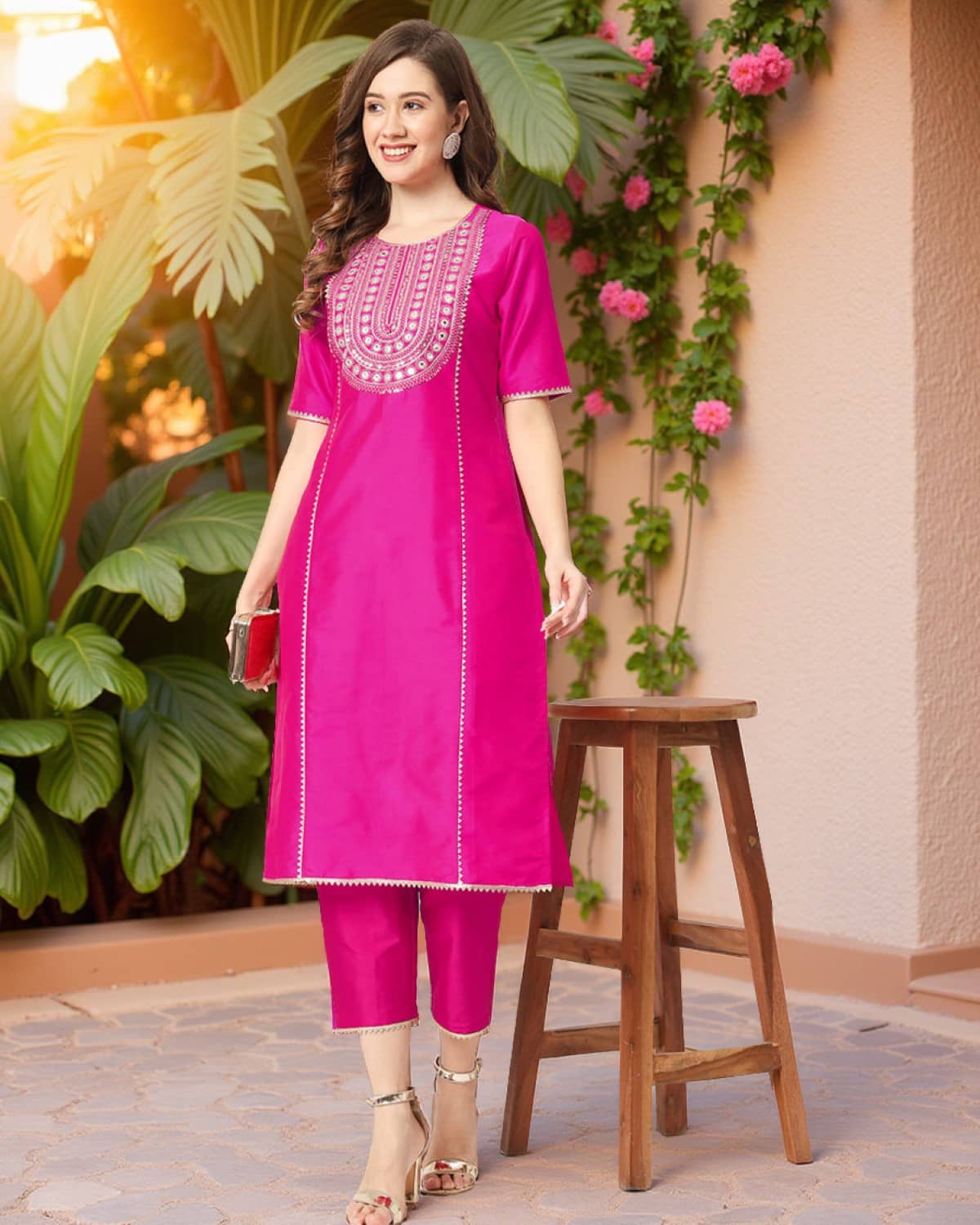 Pannkh - Pink Art Silk Women's A-line Kurti ( Pack of 1 ) - Kurtis, Tunics | Buy online on ZillyBuy