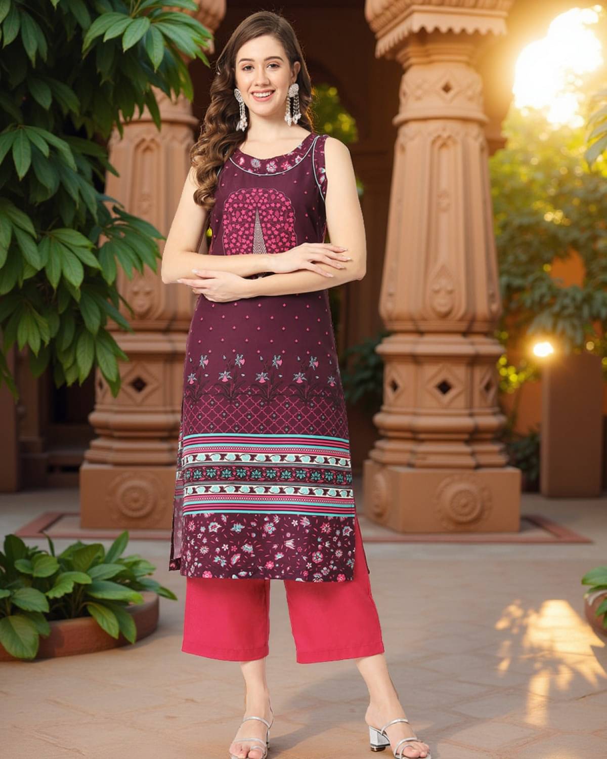     			Pannkh - Magenta Rayon Women's Straight Kurti ( Pack of 1 )