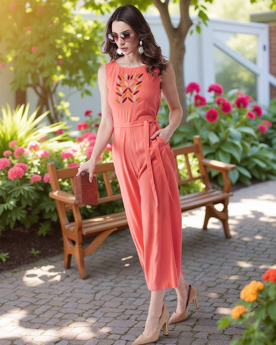 Pannkh Pink Rayon Jumpsuit - Single Pannkh Pink Rayon Jumpsuit - Single