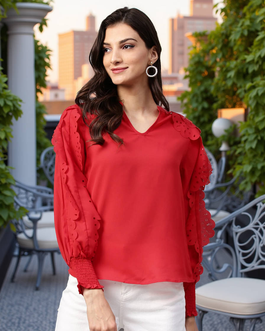 Zima Leto Women's Polyester Regular Top ( Red ) Zima Leto Women's Polyester Regular Top ( Red )