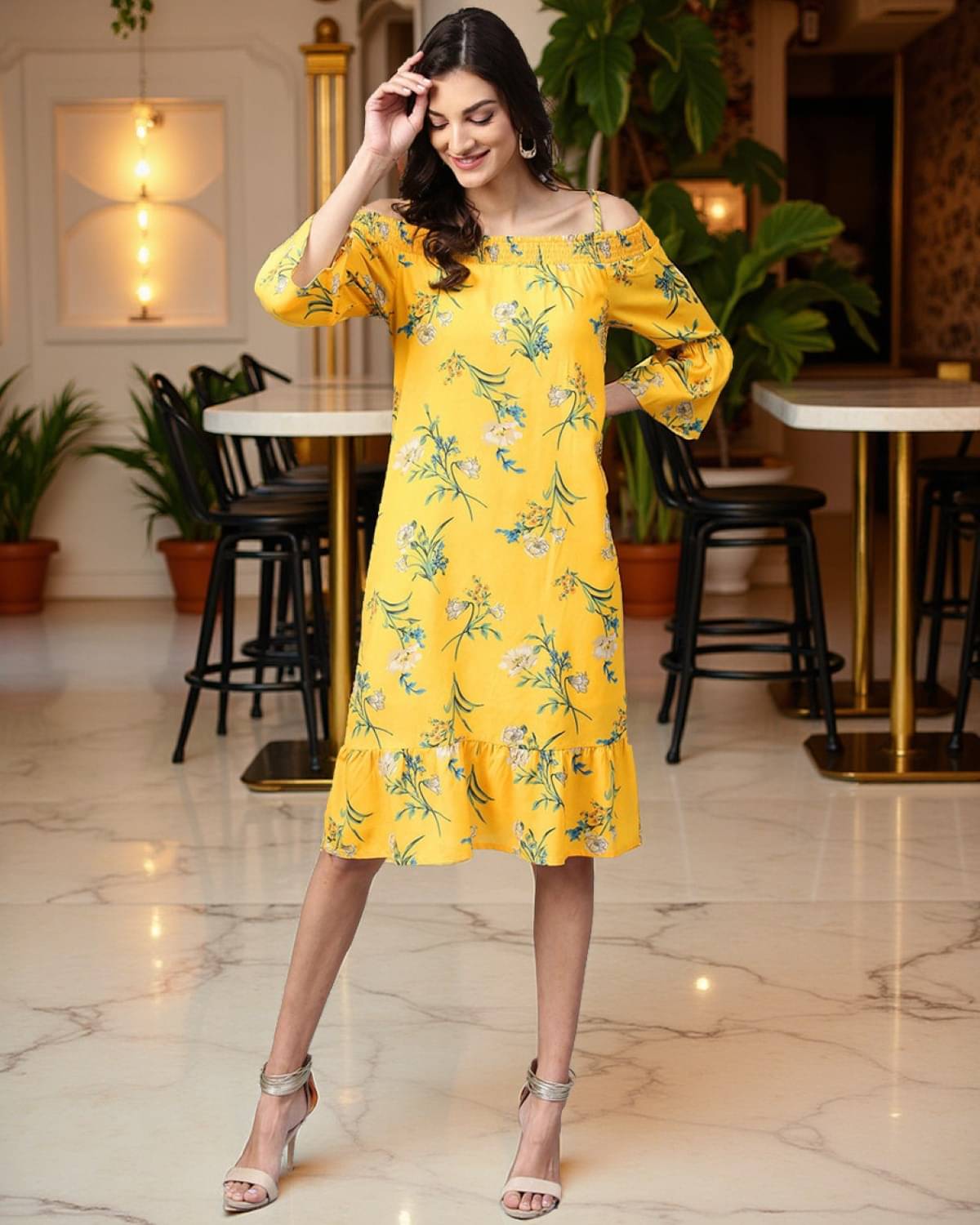 Zima Leto Women Polyester Fit & Flare Dress ( Yellow )     			Zima Leto Women Polyester Fit & Flare Dress ( Yellow )