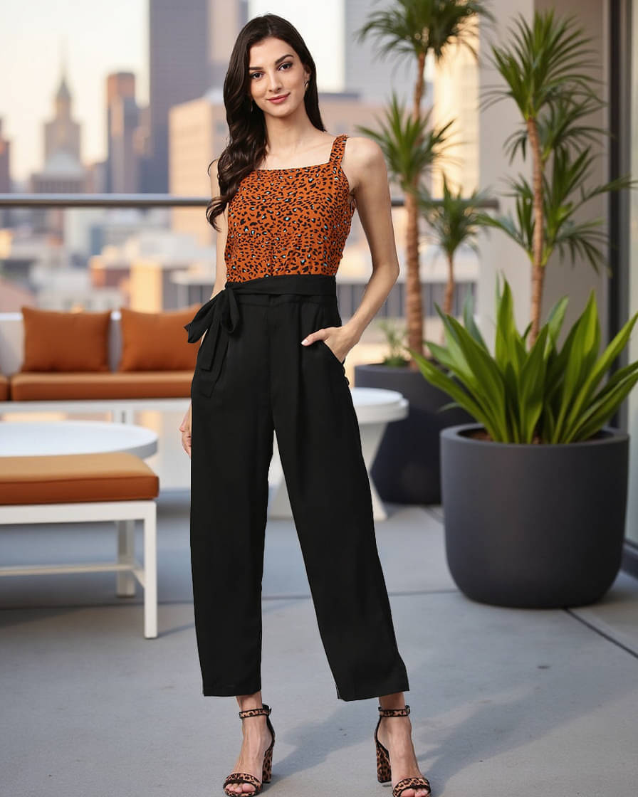     			Zima Leto Brown Polyester Jumpsuit - Single