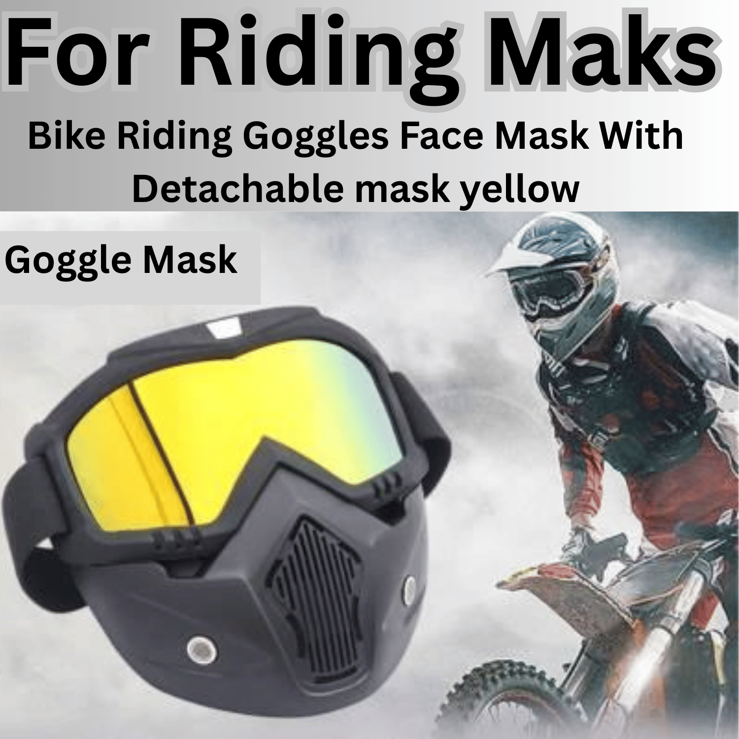 Aksmit ( Pack Of 1 ) Goggle mask Anti Scratch UV Protective Face Mask, Bike Riding Goggles Mask with Detachable Face Mask, Adjustable Elastic Strap Goggles Mask for Helmet (Yellow)