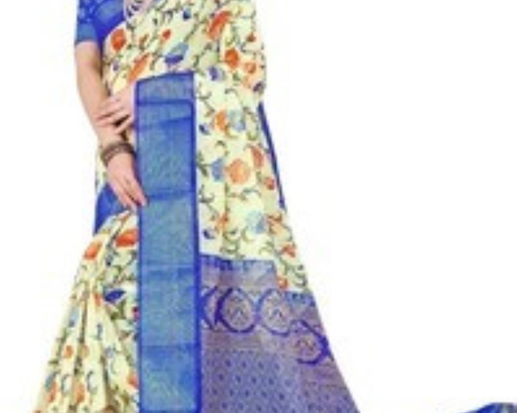 Ambe Creation Cotton Blend Printed Saree With Unstitched Blouse Piece ( Light Blue ) Ambe Creation Cotton Blend Printed Saree With Unstitched Blouse Piece ( Light Blue )